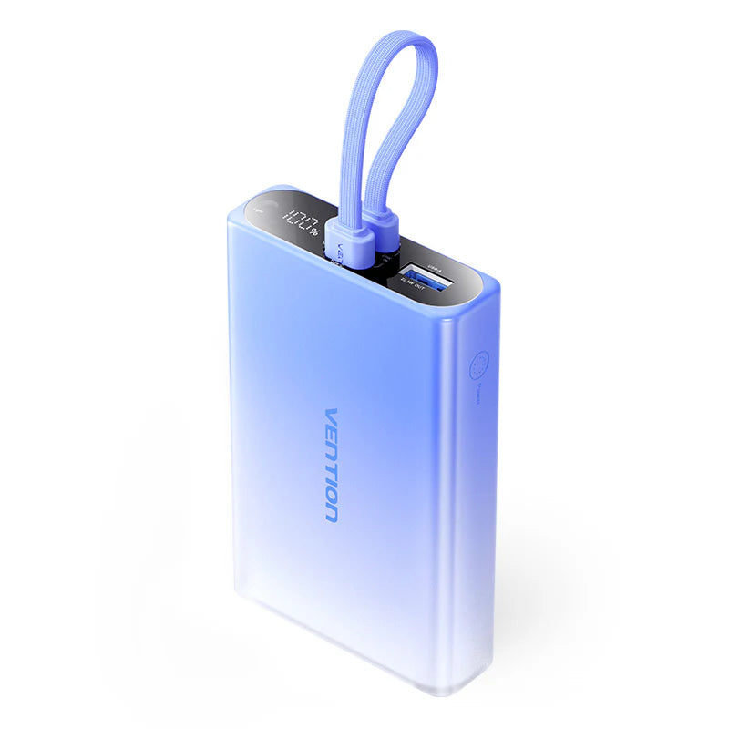 Vention 10000mAh Power Bank (USB-C + Lightning + USB-A) 22.5W LED Display Type Blue