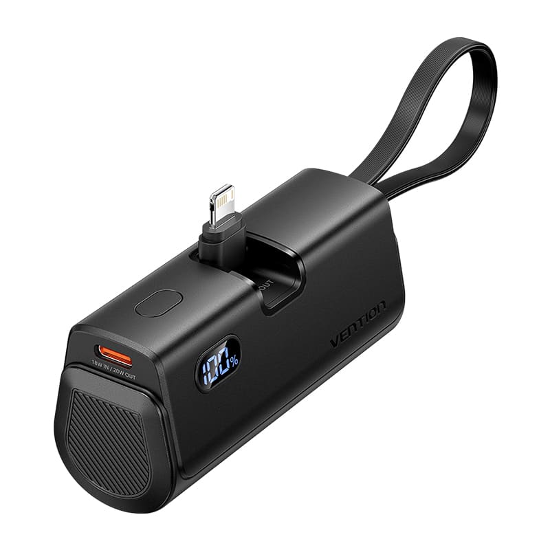 LED Display 4800mAh Power Bank (USB-C + Lightning + USB-C) 22.5W Black Foldable Lightning Type