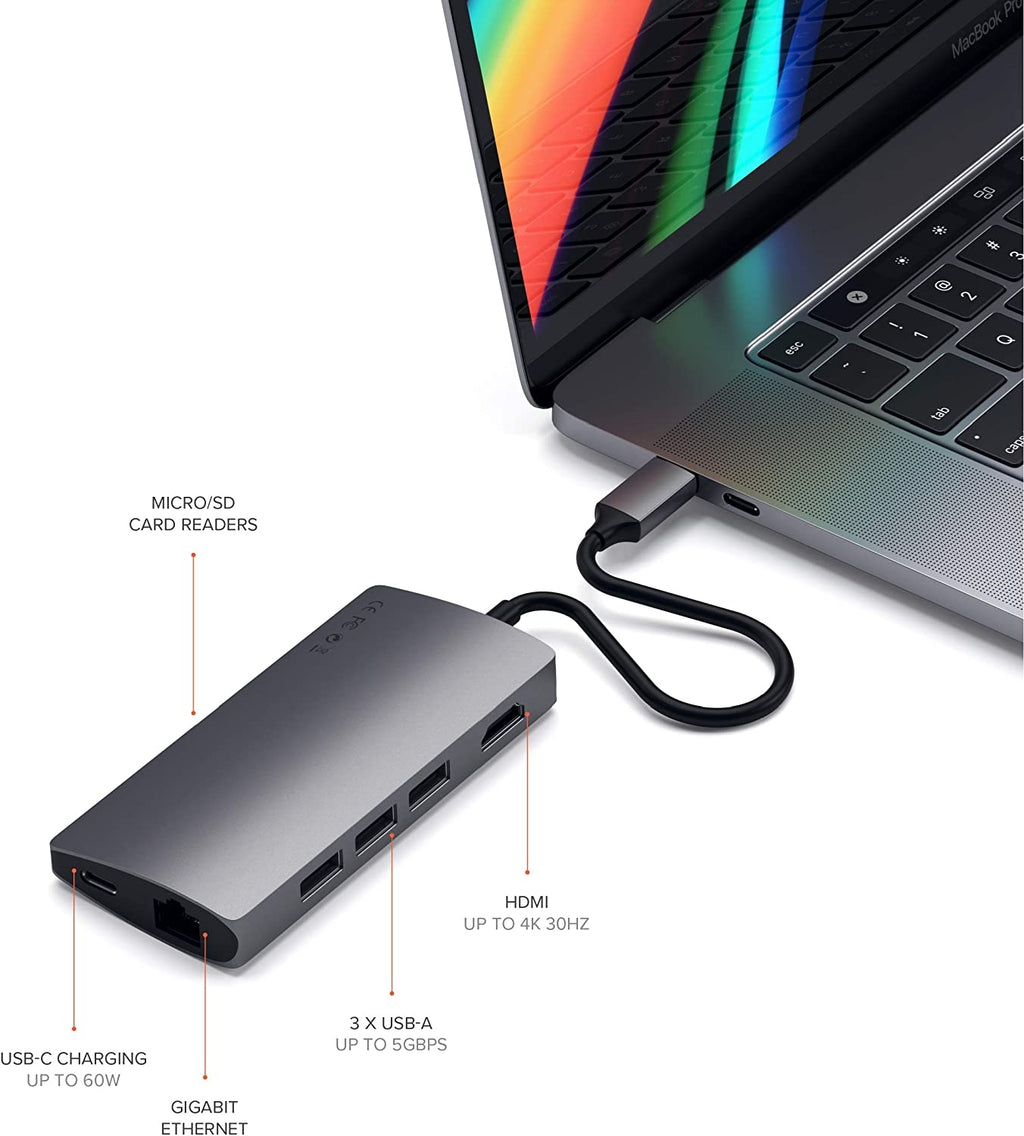 Satechi Type-C USB 4K Multiport Adapter Hub V2 - Mε 1x USB Type-C / 3x USB 3.0 / 1x HDMI / 1x Micro SD / SD / 1x Ethernet - S