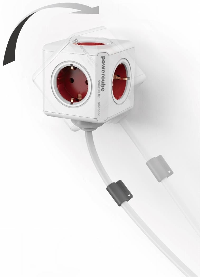 Allocacoc PowerCube Original Extended - Πολύπριζο Με 5 Υποδοχές - Red (1306RD/DEEXPC)