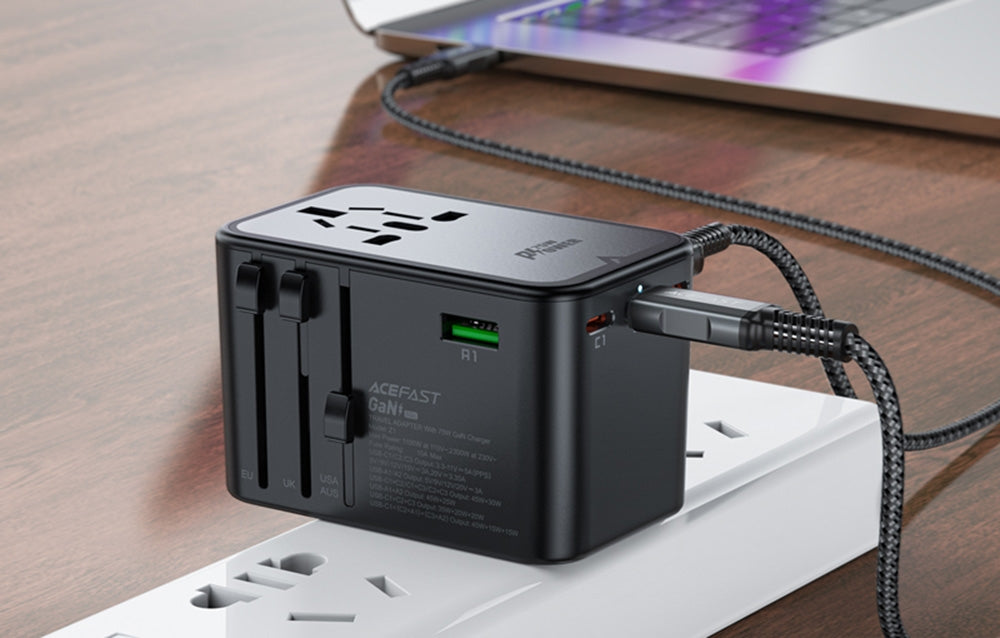 Acefast Z1 Travel Plug Charging GaN 2300W Adapter - Ταχυφορτιστής Ταξιδιού με Βύσμα EU / US / UK / AU και Θύρες 3 x Type-C / 