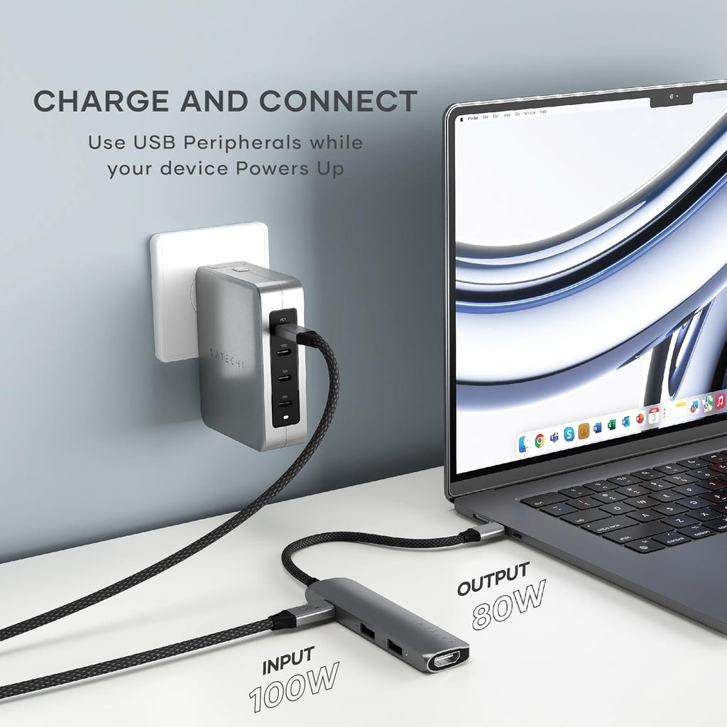 Αντάπτορας Satechi 4in1 USB-C Slim Multiport 4K Adapter Type-C (male) σε 2 x USB-A 10Gbps 1 x Type-C 85W 1 x HDMI 4K - Space 