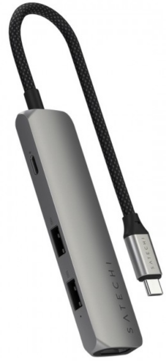 Αντάπτορας Satechi 4in1 USB-C Slim Multiport 4K Adapter Type-C (male) σε 2 x USB-A 10Gbps 1 x Type-C 85W 1 x HDMI 4K - Space 