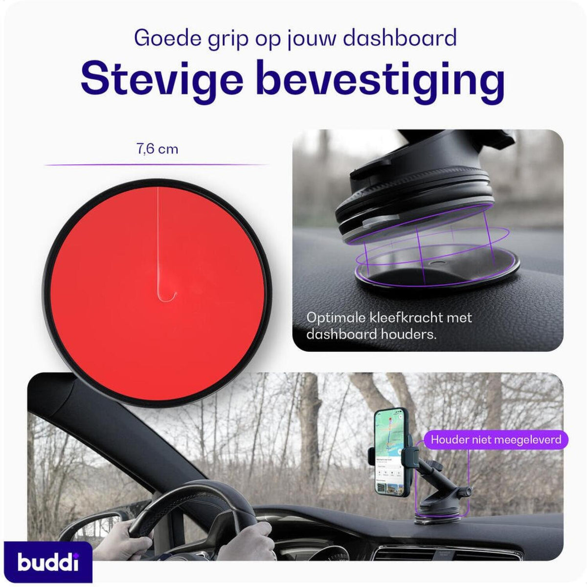 Αυτοκόλλητη Βάση με Βεντούζα για Ταμπλό Buddi Way Universal για Βάσεις Αυτοκίνητου (Χωρίς Βάση) - Black (8719246496813)