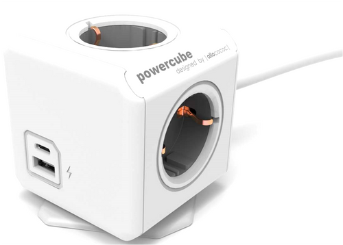 Allocacoc PowerCube Extended USB A + C - Πολύπριζο με 4 Υποδοχές 3680W & Καλώδιο 150cm - 1 x USB-A / 1 x Type-C - 2.4A - Trol