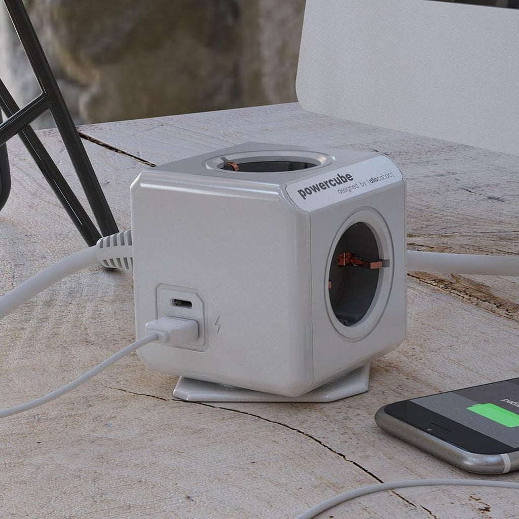 Allocacoc PowerCube Extended USB A + C - Πολύπριζο με 4 Υποδοχές 3680W & Καλώδιο 150cm - 1 x USB-A / 1 x Type-C - 2.4A - Trol