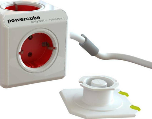 Allocacoc PowerCube Extended USB - Πολύπριζο με 4 Υποδοχές 3680W & Καλώδιο 150cm - 2 x USB-A - 10.5W - Boston Red - 2 Έτη Εγγ