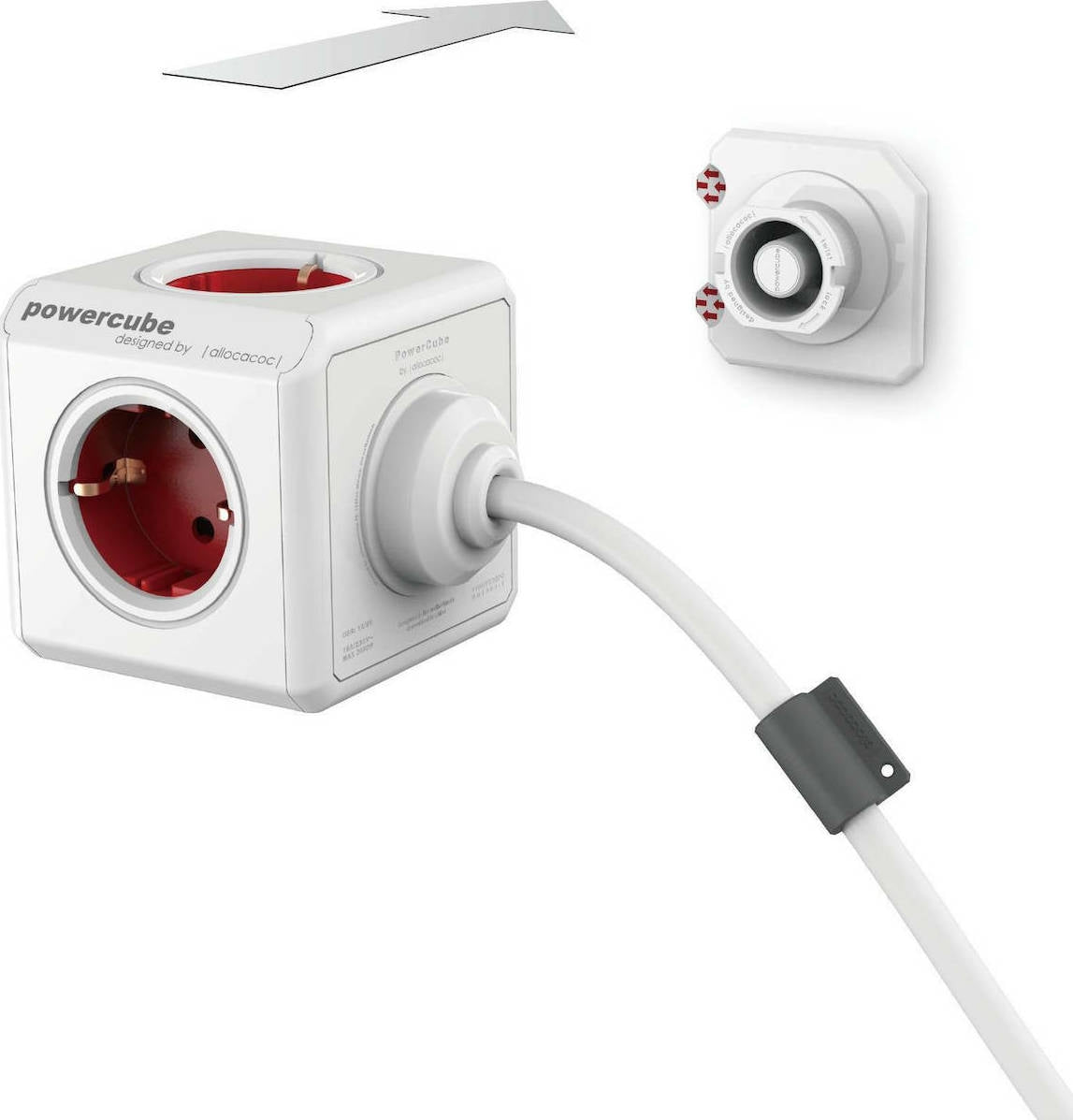 Allocacoc PowerCube Extended USB - Πολύπριζο με 4 Υποδοχές 3680W & Καλώδιο 150cm - 2 x USB-A - 10.5W - Boston Red - 2 Έτη Εγγ
