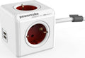 Allocacoc PowerCube Extended USB - Πολύπριζο με 4 Υποδοχές 3680W & Καλώδιο 150cm - 2 x USB-A - 10.5W - Boston Red - 2 Έτη Εγγ