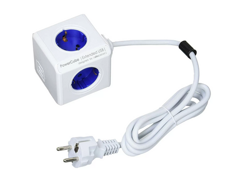 Allocacoc PowerCube Extended USB - Πολύπριζο με 4 Υποδοχές 3680W & Καλώδιο 150cm - 2 x USB-A - 10.5W - Cobalt Blue - 2 Έτη Εγ