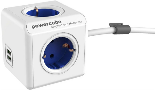 Allocacoc PowerCube Extended USB - Πολύπριζο με 4 Υποδοχές 3680W & Καλώδιο 150cm - 2 x USB-A - 10.5W - Cobalt Blue - 2 Έτη Εγ