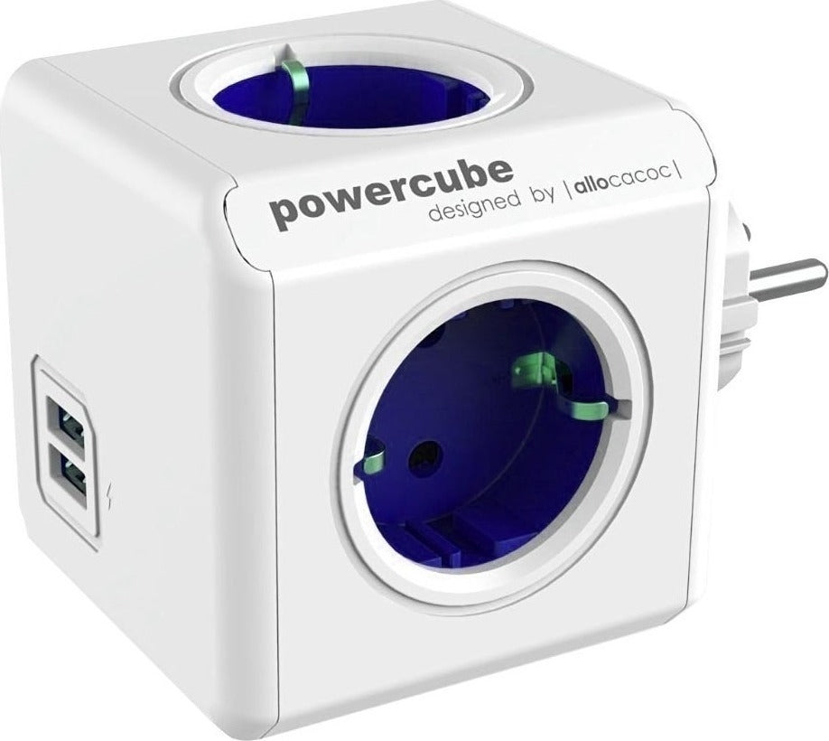 Allocacoc PowerCube Original USB - Πολύπριζο Με 4 Υποδοχές - 2 Θύρες USB - Blue - 2 Έτη Εγγύηση (1202BL/DEOUPC)