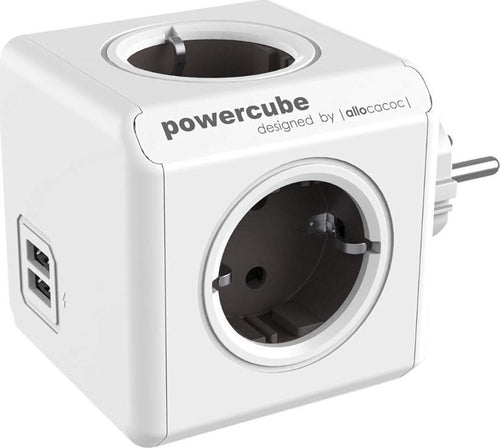 Allocacoc PowerCube Original USB - Πολύπριζο Με 4 Υποδοχές - 2 Θύρες USB - Grey - 2 Έτη Εγγύηση (1202GY/DEOUPC)