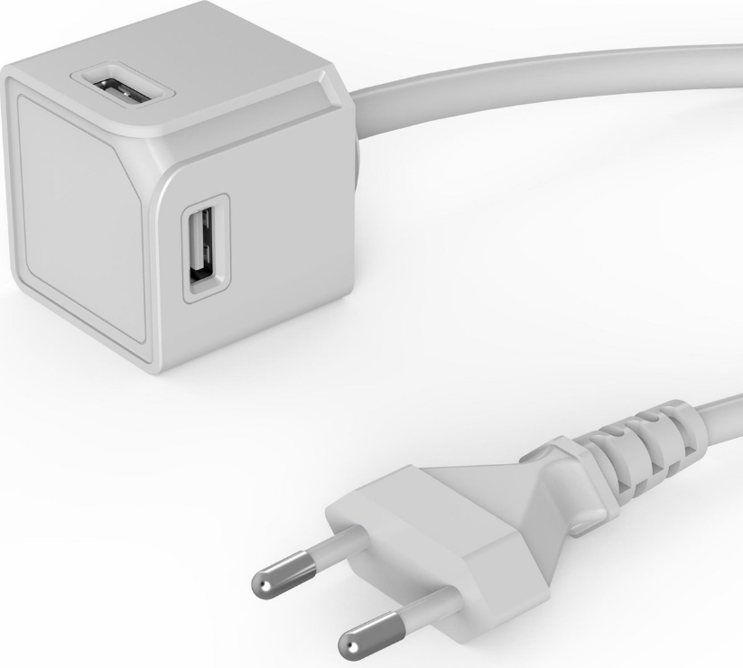 Allocacoc USBcube Extended - Φορτιστής Τοίχου / Αντάπτορας με 4 x USB-A & Ενσωματωμένο Καλώδιο 150cm - 3A - White (10464WT/EU