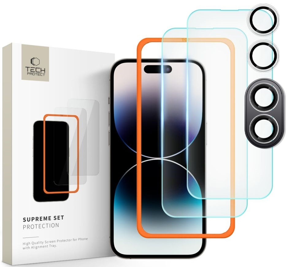Αντιχαρακτικό Γυαλί Προστασίας Apple iPhone 16 - Tech-Protect Supreme Set με 2 x Tempered Glass Οθόνης και 1 x Κάμερας - Clea