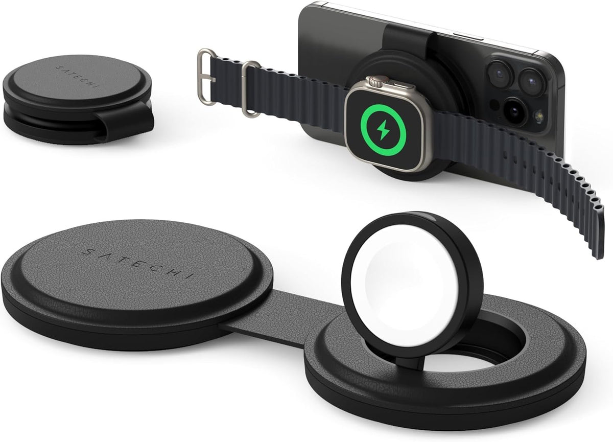 Ασύρματος Φορτιστής Satechi OntheGo 2 in 1 Charger Μαγνητική Βάση MagSafe / Qi2 για iPhone 15W / Apple Watch 5W - Black (ST-Q