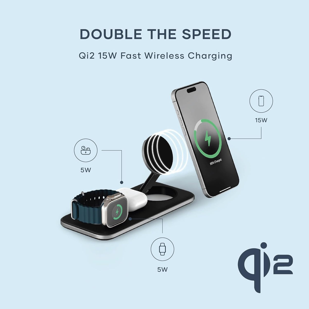 Ασύρματος Φορτιστής Satechi Qi2 Trio Μαγνητική Βάση MagSafe & Qi2 για iPhone / Apple Watch / AirPods 15W - Space Grey (ST-QTP