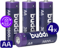 Μπαταρίες Buddi Επαναφορτιζόμενες AA Ni-MH 2.800mAh 1.2V 4 Τεμάχια - Purple (8719246466786)
