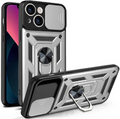 Bodycell Armor Slide - Ανθεκτική Θήκη Apple iPhone 13 με Κάλυμμα για την Κάμερα & Μεταλλικό Ring Holder - Silver (52060150138