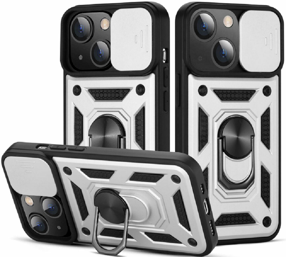 Bodycell Armor Slide - Ανθεκτική Θήκη Apple iPhone 13 mini με Κάλυμμα για την Κάμερα & Μεταλλικό Ring Holder - Silver (520601