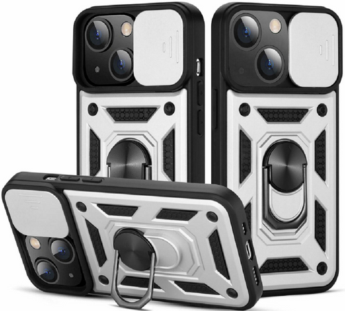 Bodycell Armor Slide - Ανθεκτική Θήκη Apple iPhone 13 mini με Κάλυμμα για την Κάμερα & Μεταλλικό Ring Holder - Silver (520601