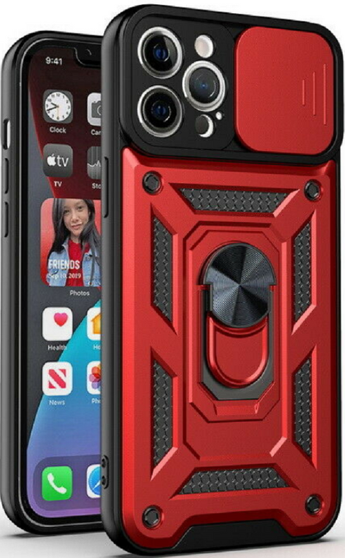 Bodycell Armor Slide - Ανθεκτική Θήκη Apple iPhone 13 Pro με Κάλυμμα για την Κάμερα & Μεταλλικό Ring Holder - Red (5206015003