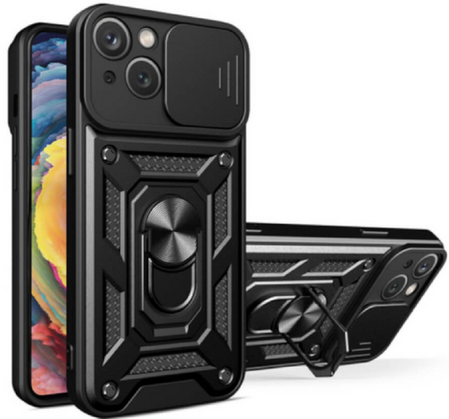 Bodycell Armor Slide - Ανθεκτική Θήκη Apple iPhone 14 με Κάλυμμα για την Κάμερα & Μεταλλικό Ring Holder - Black (520601501385
