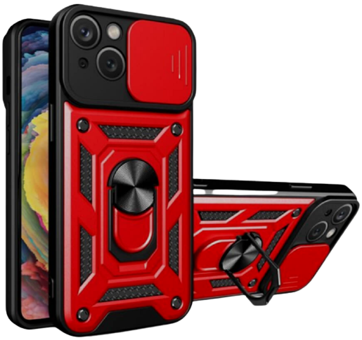 Bodycell Armor Slide - Ανθεκτική Θήκη Apple iPhone 14 με Κάλυμμα για την Κάμερα & Μεταλλικό Ring Holder - Red (5206015013867)