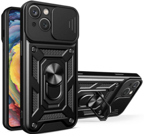 Bodycell Armor Slide - Ανθεκτική Θήκη Apple iPhone 14 Plus με Κάλυμμα για την Κάμερα & Μεταλλικό Ring Holder - Black (5206015