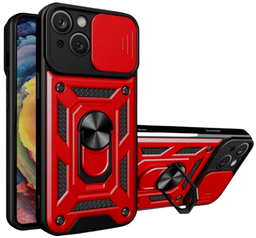 Bodycell Armor Slide - Ανθεκτική Θήκη Apple iPhone 14 Plus με Κάλυμμα για την Κάμερα & Μεταλλικό Ring Holder - Red (520601501