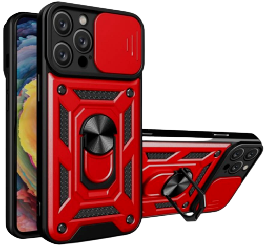 Bodycell Armor Slide - Ανθεκτική Θήκη Apple iPhone 14 Pro Max με Κάλυμμα για την Κάμερα & Μεταλλικό Ring Holder - Red (520601