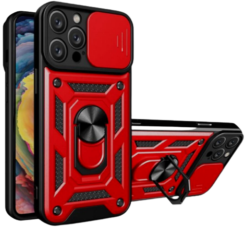 Bodycell Armor Slide - Ανθεκτική Θήκη Apple iPhone 14 Pro Max με Κάλυμμα για την Κάμερα & Μεταλλικό Ring Holder - Red (520601