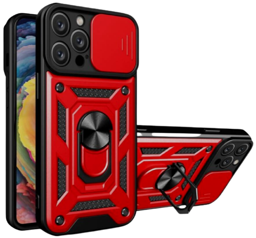 Bodycell Armor Slide - Ανθεκτική Θήκη Apple iPhone 14 Pro με Κάλυμμα για την Κάμερα & Μεταλλικό Ring Holder - Red (5206015013