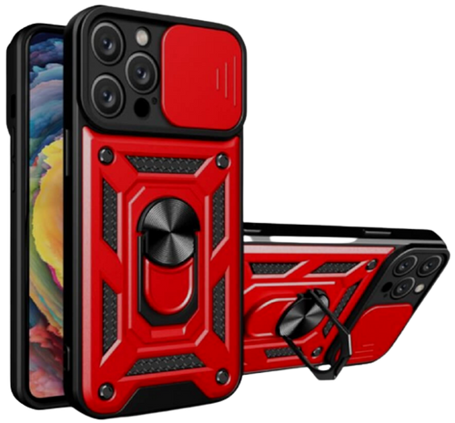 Bodycell Armor Slide - Ανθεκτική Θήκη Apple iPhone 14 Pro με Κάλυμμα για την Κάμερα & Μεταλλικό Ring Holder - Red (5206015013