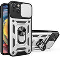 Bodycell Armor Slide - Ανθεκτική Θήκη Apple iPhone 15 Plus με Κάλυμμα για την Κάμερα & Μεταλλικό Ring Holder - Silver (520601