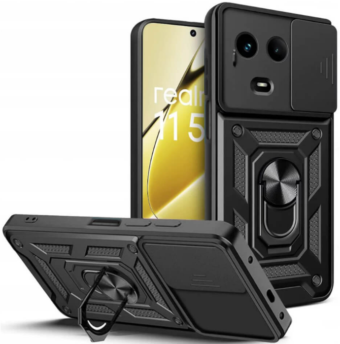 Bodycell Armor Slide - Ανθεκτική Θήκη Realme 11 5G / 11x με Κάλυμμα για την Κάμερα & Μεταλλικό Ring Holder - Black (520601507