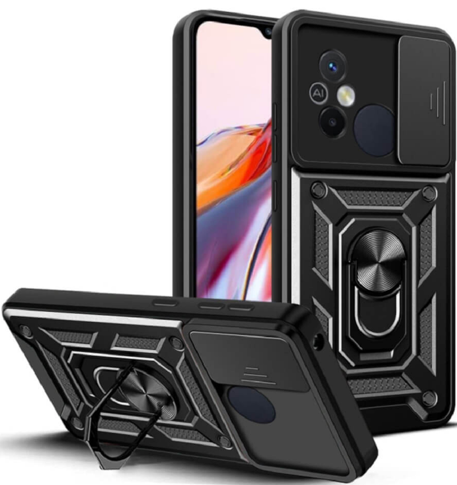 Bodycell Armor Slide - Ανθεκτική Θήκη Xiaomi Redmi 12C με Κάλυμμα για την Κάμερα & Μεταλλικό Ring Holder - Black (52060150128