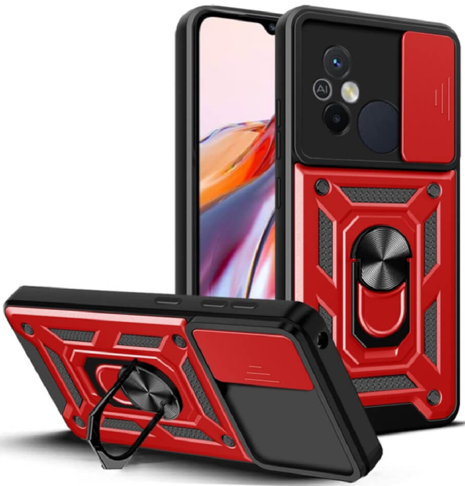 Bodycell Armor Slide - Ανθεκτική Θήκη Xiaomi Redmi 12C με Κάλυμμα για την Κάμερα & Μεταλλικό Ring Holder - Red (5206015012822
