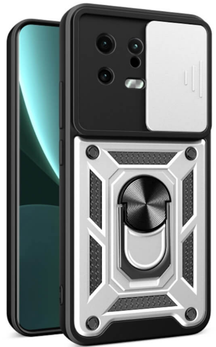 Bodycell Armor Slide - Ανθεκτική Θήκη Xiaomi 13 με Κάλυμμα για την Κάμερα & Μεταλλικό Ring Holder - Silver (5206015011498)