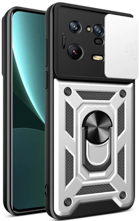 Bodycell Armor Slide - Ανθεκτική Θήκη Xiaomi 13 Pro με Κάλυμμα για την Κάμερα & Μεταλλικό Ring Holder - Silver (5206015011528