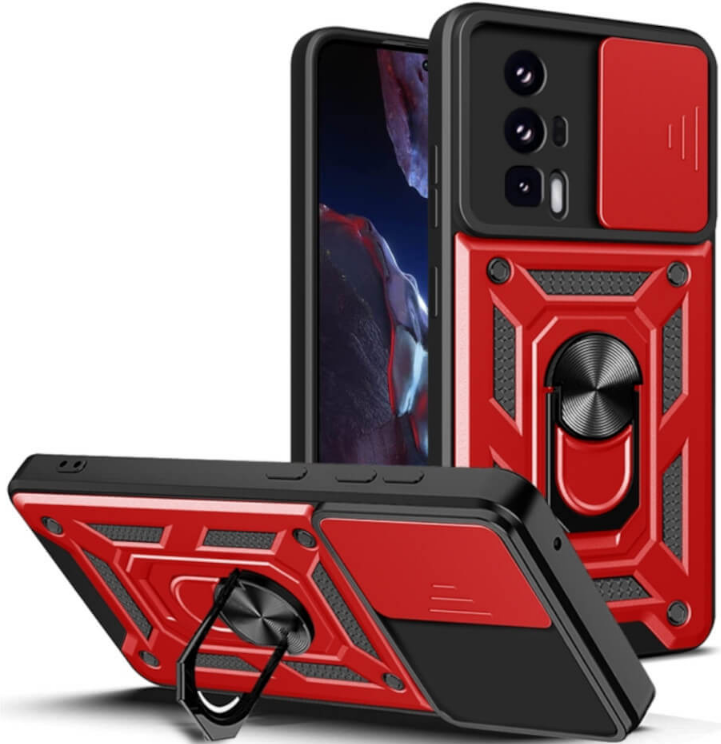 Bodycell Armor Slide - Ανθεκτική Θήκη Xiaomi Poco F5 Pro με Κάλυμμα για την Κάμερα & Μεταλλικό Ring Holder - Red (52060150226