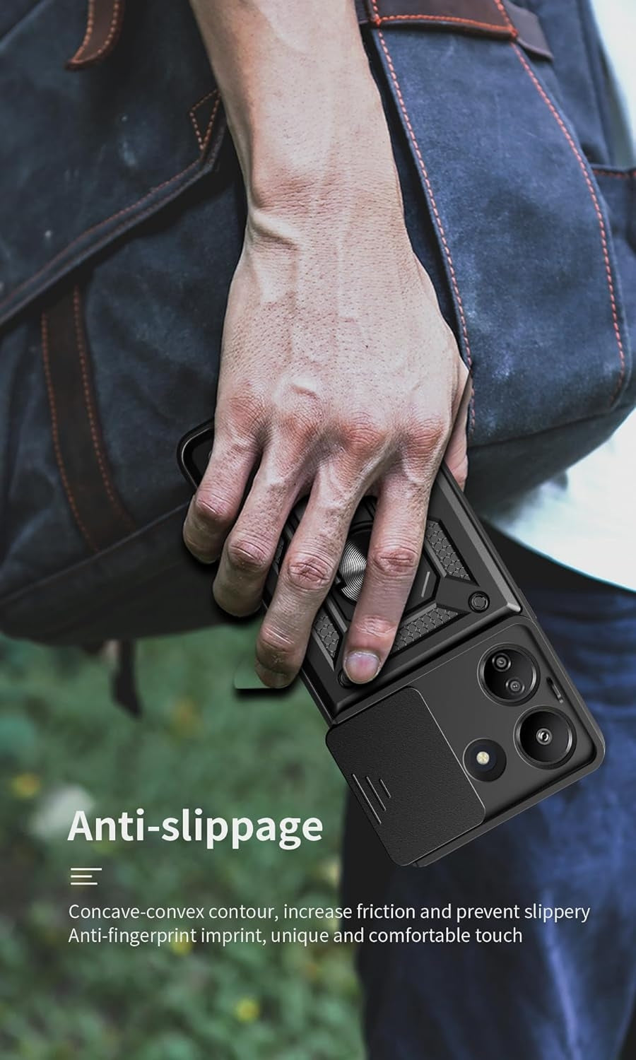 Bodycell Armor Slide - Ανθεκτική Θήκη Xiaomi Redmi 13C 4G / Poco C65 με Κάλυμμα για την Κάμερα & Μεταλλικό Ring Holder - Blac