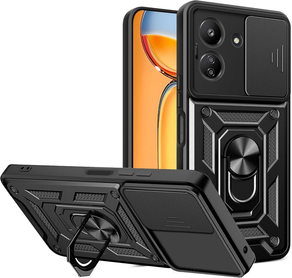 Bodycell Armor Slide - Ανθεκτική Θήκη Xiaomi Redmi 13C 4G / Poco C65 με Κάλυμμα για την Κάμερα & Μεταλλικό Ring Holder - Blac
