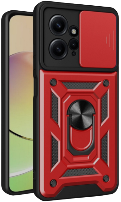 Bodycell Armor Slide - Ανθεκτική Θήκη Xiaomi Redmi Note 12 4G με Κάλυμμα για την Κάμερα & Μεταλλικό Ring Holder - Red (520601
