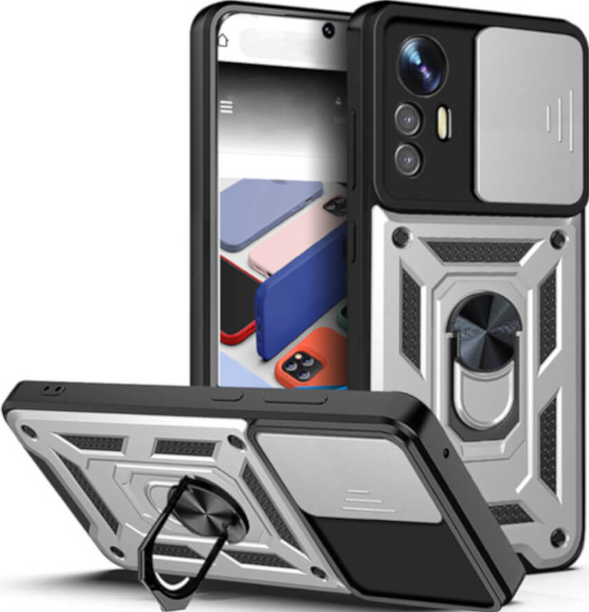 Bodycell Armor Slide - Ανθεκτική Θήκη Xiaomi Redmi Note 12S με Κάλυμμα για την Κάμερα & Μεταλλικό Ring Holder - Silver (52060