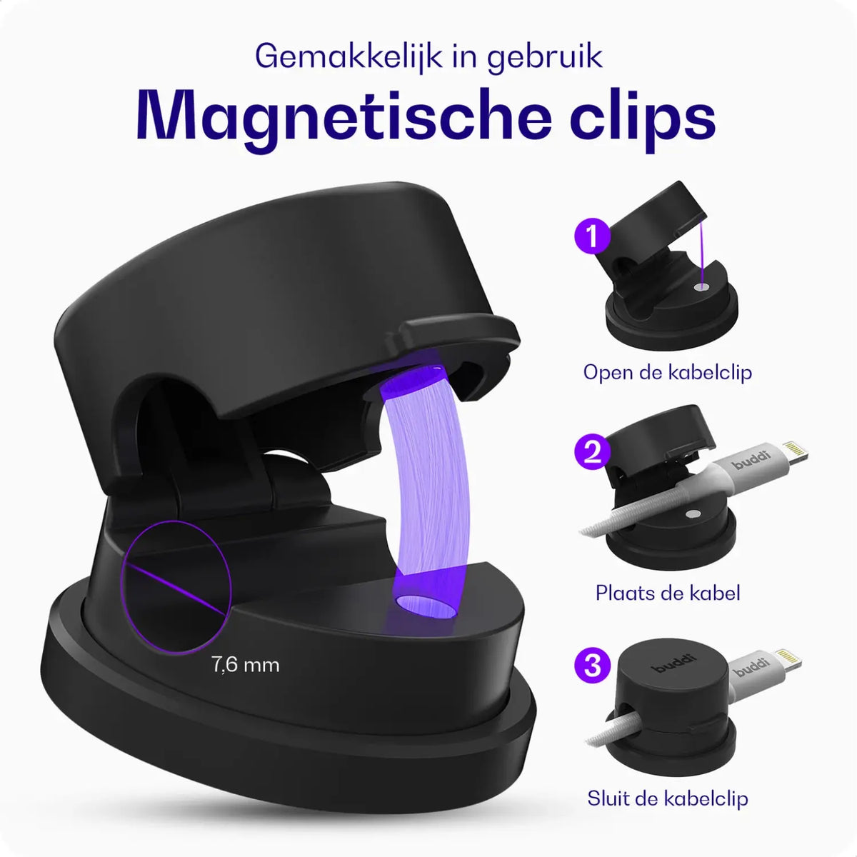 Οργανωτής Καλωδίων Buddi Sorted Cable Clip Μαγνητικός & Περιστρεφόμενος με Αυτοκόλλητο 6 Τεμάχια 5 Έτη Εγγύηση - Black