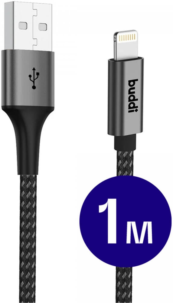 Buddi Flex - Καλώδιο Φόρτισης και Μεταφοράς Δεδομένων USB-A σε Lightning - 100cm - 12W - Black - 5 Έτη Εγγύηση (8719246446115