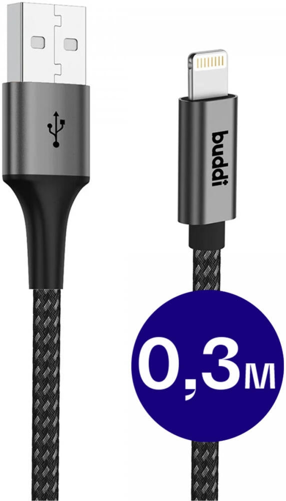 Buddi Flex - Καλώδιο Φόρτισης και Μεταφοράς Δεδομένων USB-A σε Lightning - 30cm - 12W - Black - 5 Έτη Εγγύηση (8719246446108)