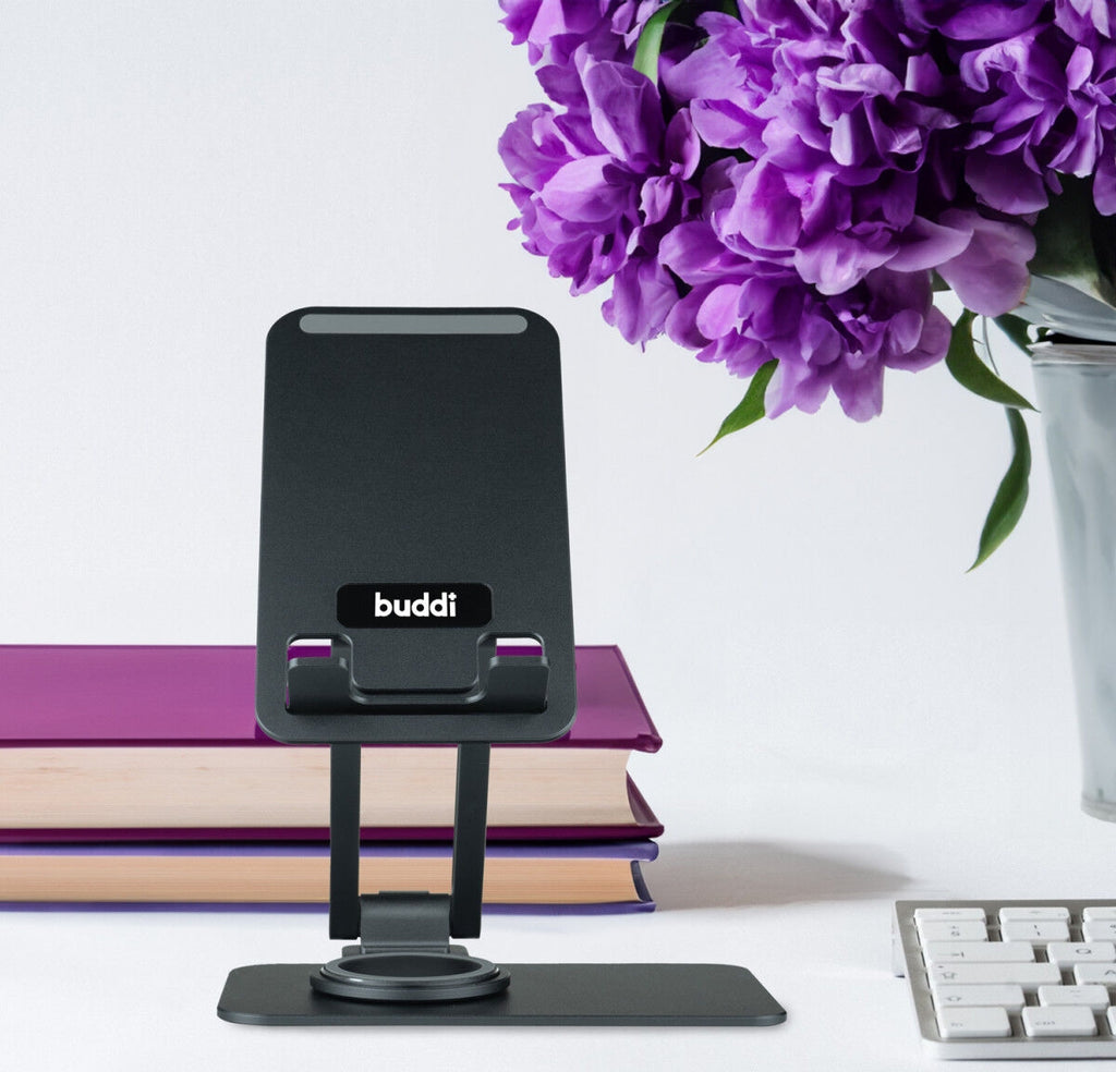 Buddi Phone Holder for Desk - Αναδιπλούμενη Περιστρεφόμενη Βάση Γραφείου για Smartphone / Tablet - Space Grey - 5 Έτη Εγγύηση