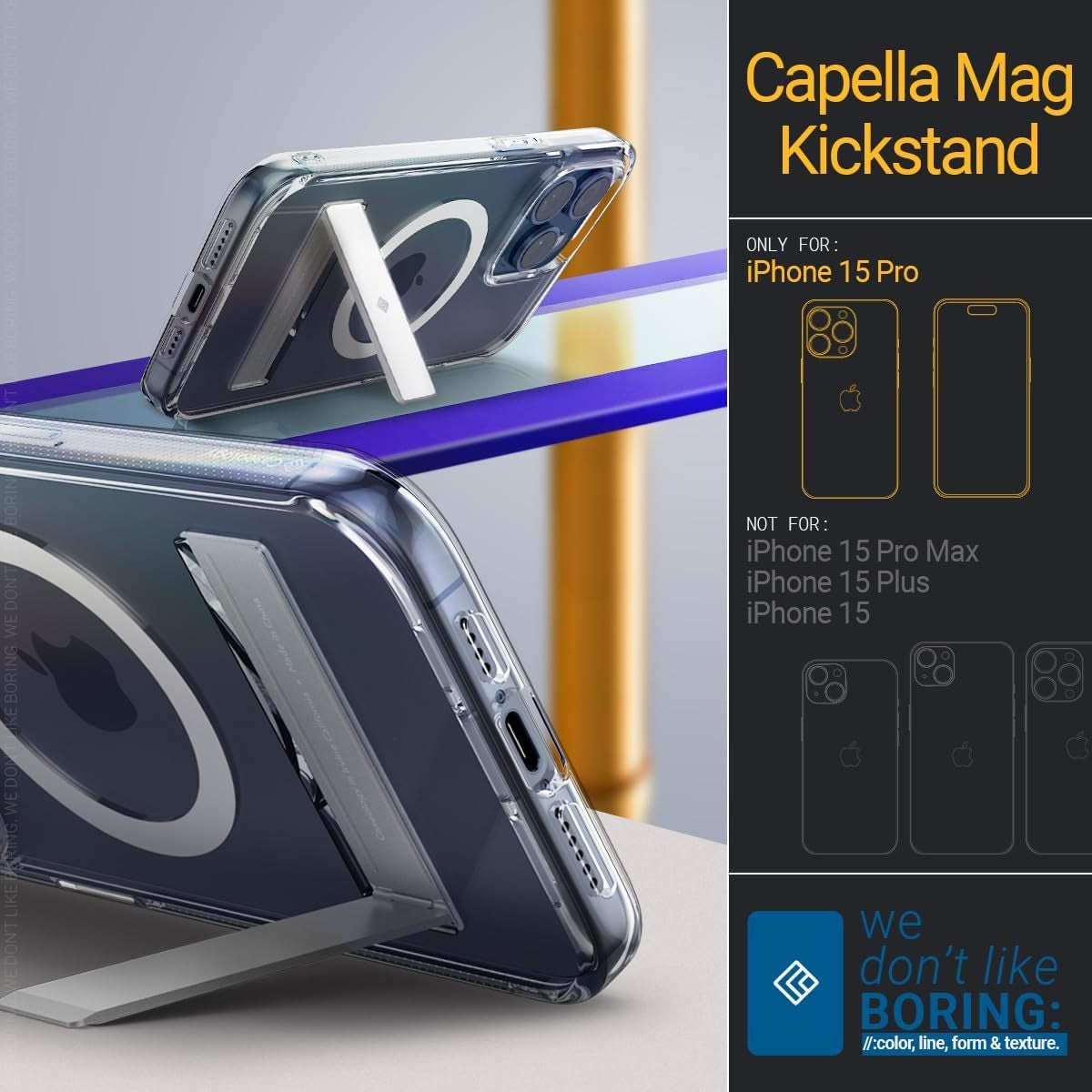 Caseology Capella Mag Kickstand - Διάφανη Ανθεκτική Σκληρή Θήκη MagSase με Kickstand - Apple iPhone 15 Pro - Clear / White (A